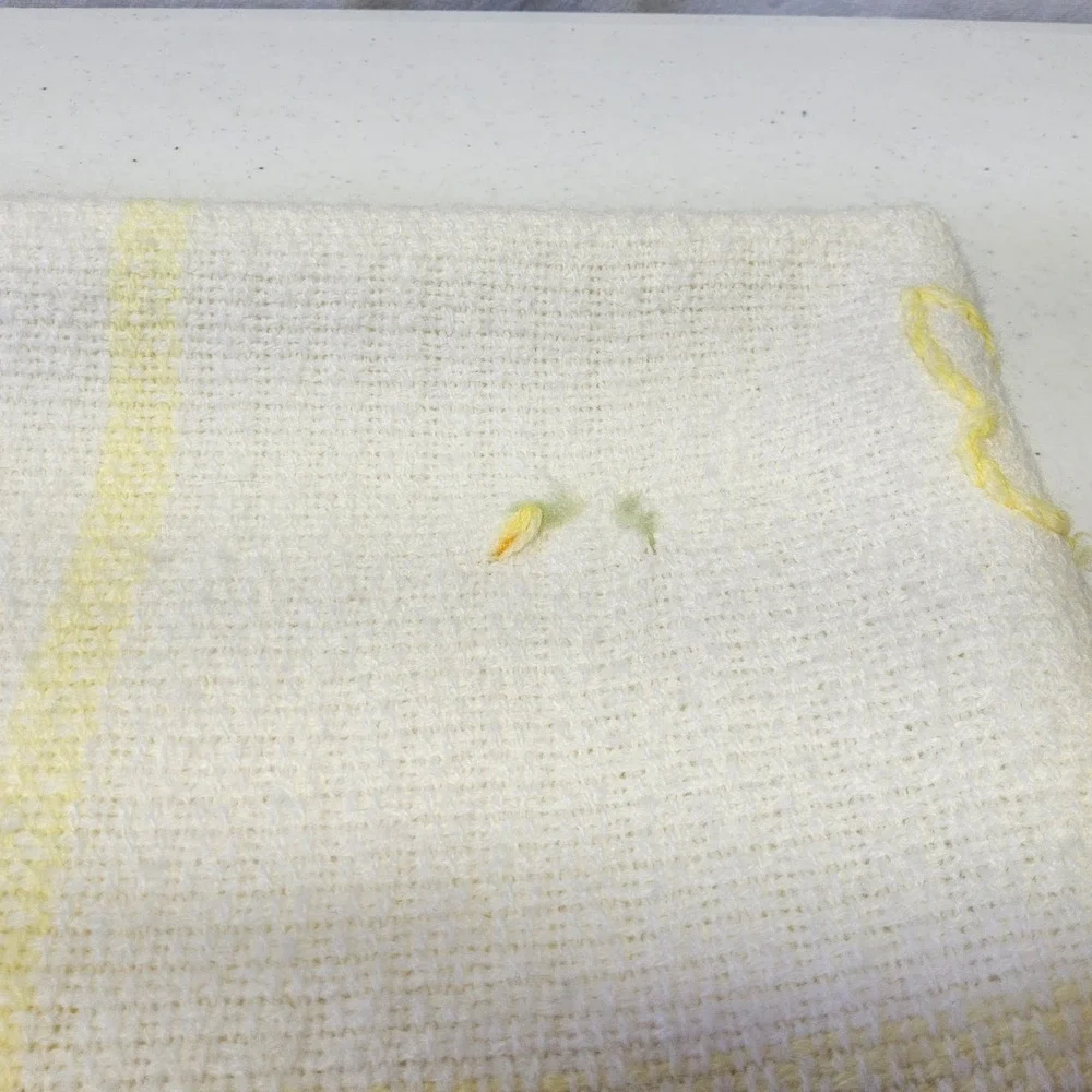 The Three Weavers Butterfly Plaid Baby‎ Blanket Yellow Fringed Embroidered